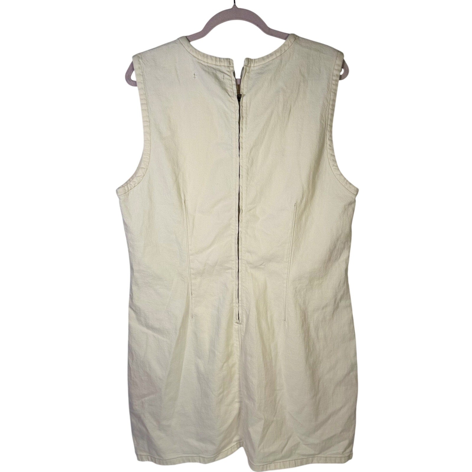 Abercrombie & Fitch cream denim mini shift dress in size XL, casual sleeveless dress with a simple silhouette.