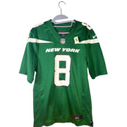 Nike New York Jets Aaron Rodgers #8 football jersey for men, size small, green, with Jets logo and player name visible.