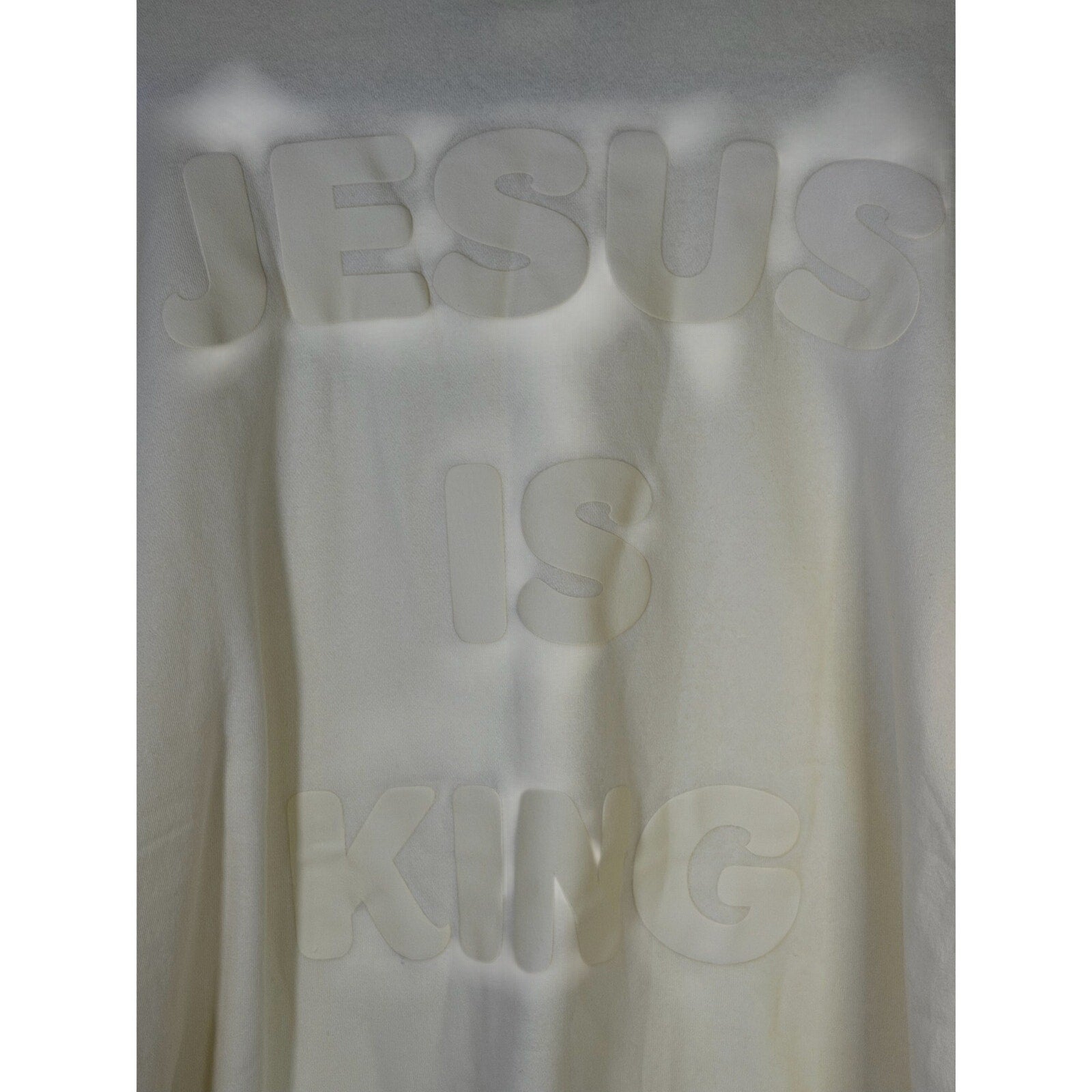 Yellow crewneck sweatshirt by Kind Regards featuring Revelation 19:16 Jesus Is King design, size XL, casual and comfortable fit.