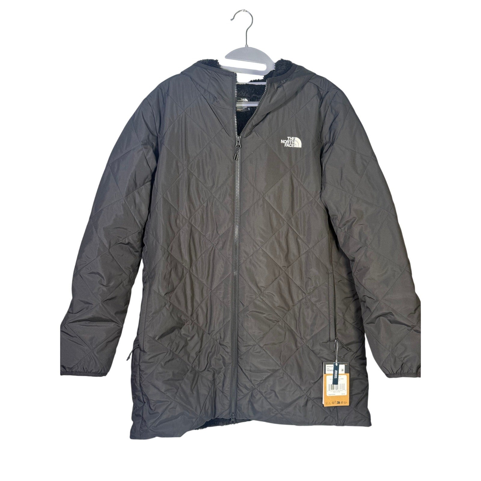 The North Face Women’s Shady Glade insulated parka in black, size XL, with a hood and quilted design, suitable for cold weather.
