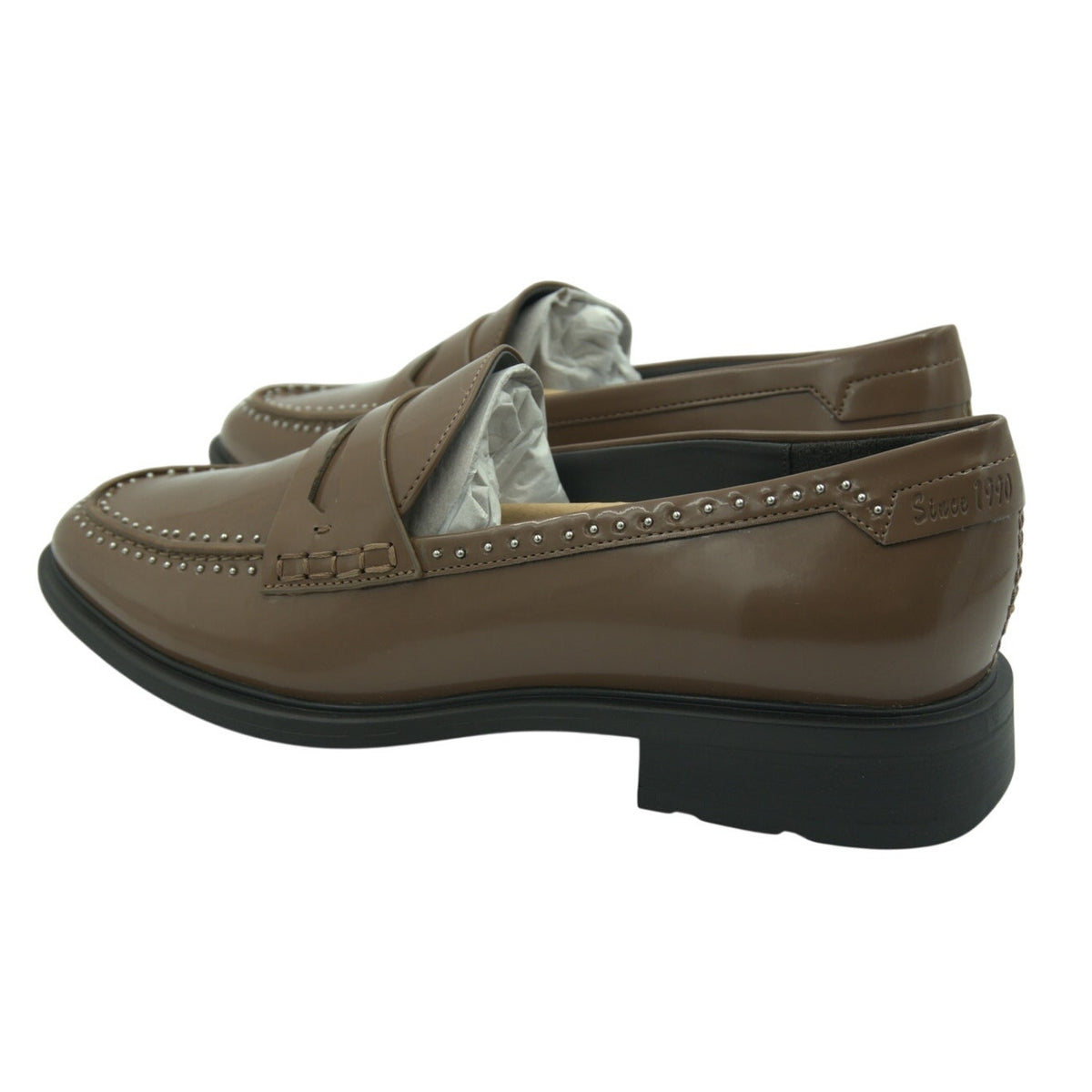 Brown Franco Sarto A-Eden studded flats for women, size 9M, featuring a stylish pointed toe and decorative stud details.
