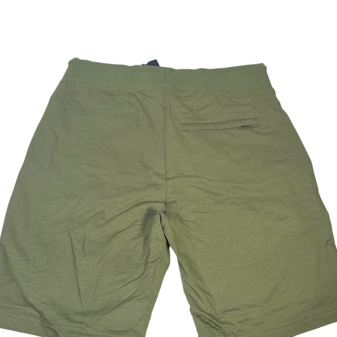 Psycho Bunny men's green Levanto embroidered French terry shorts, size small, front view showing logo and comfortable fit