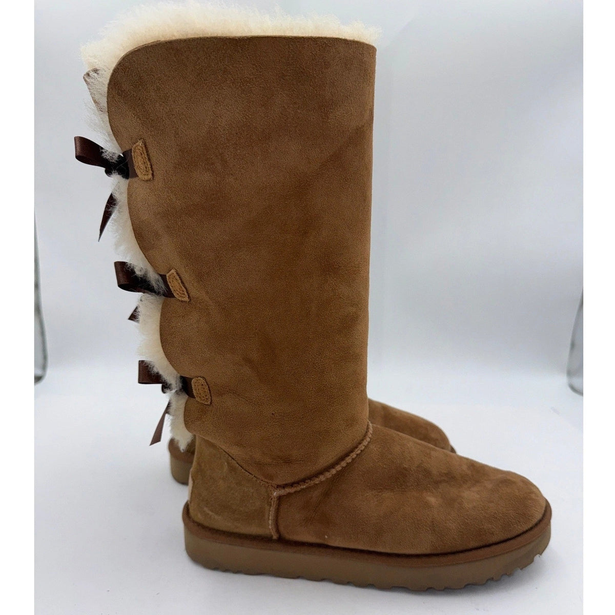 UGG Women's Bailey Bow Tall II Boots Chestnut Suede Sheepskin Size 9W