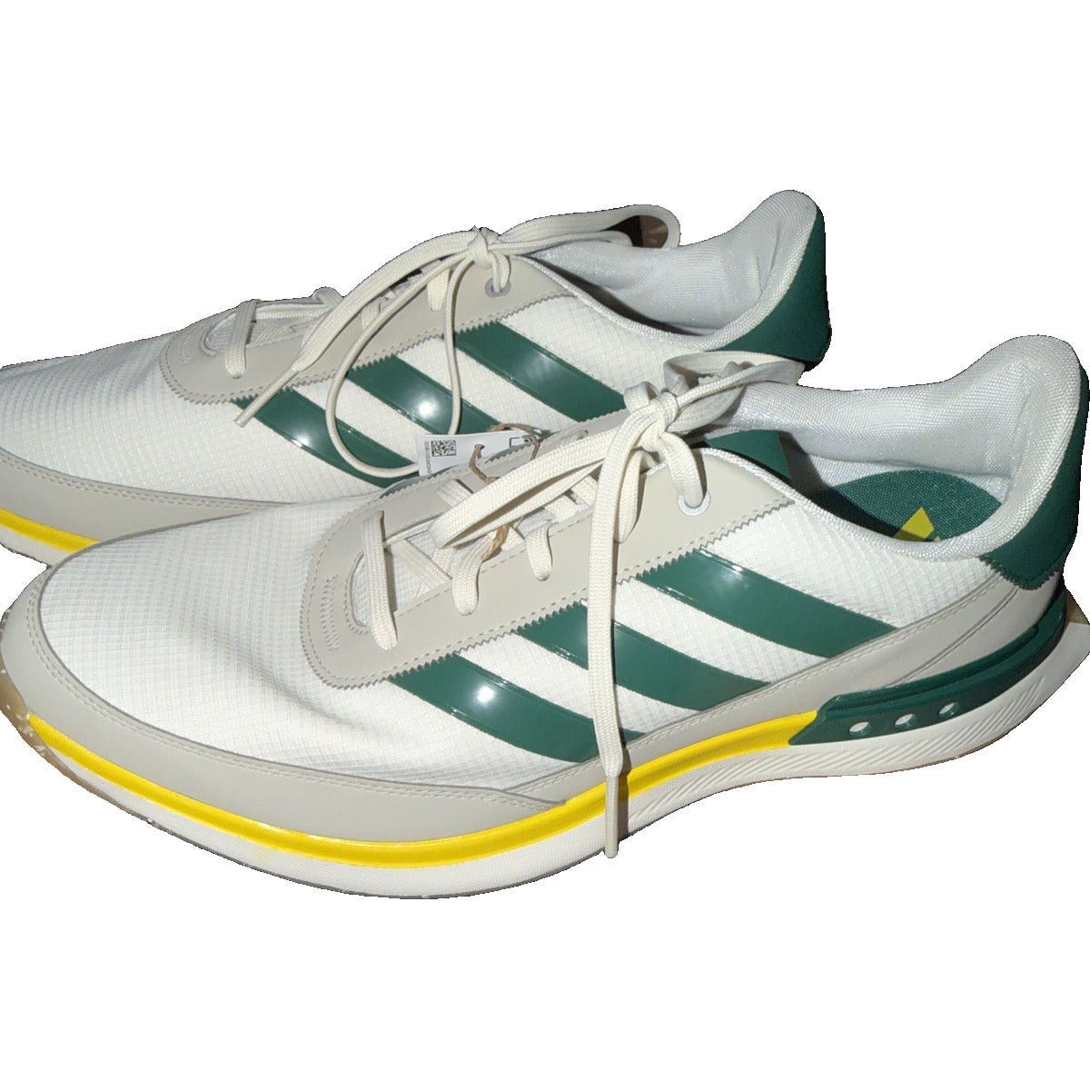 adidas men's spikeless golf shoes in cream green and yellow, size 13, with a sleek design and comfortable fit