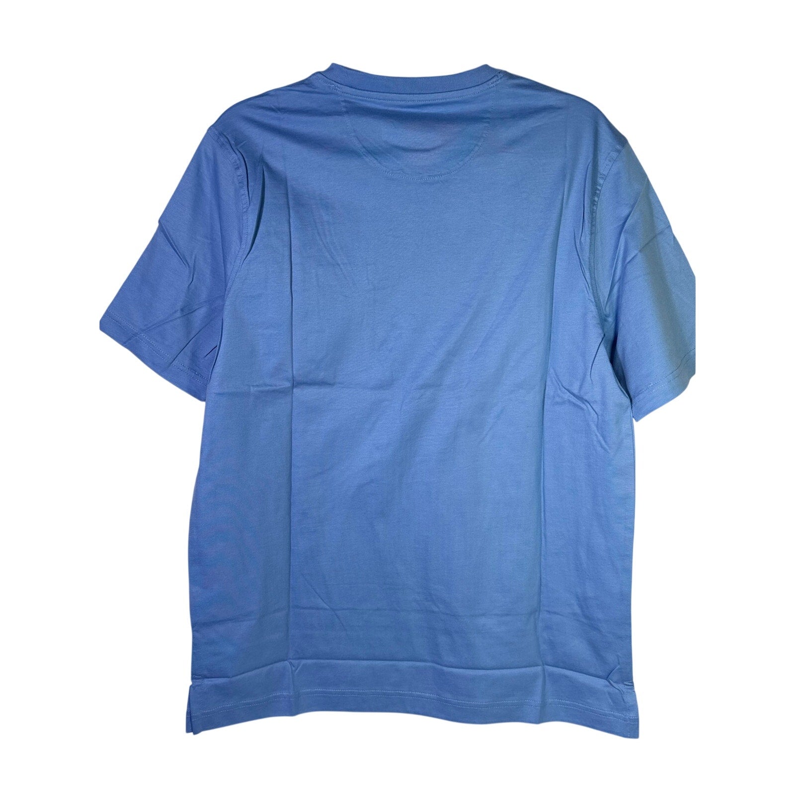Greg Norman men's blue relaxed fit pocket T-shirt, size small, with a classic crew neck and short sleeves.