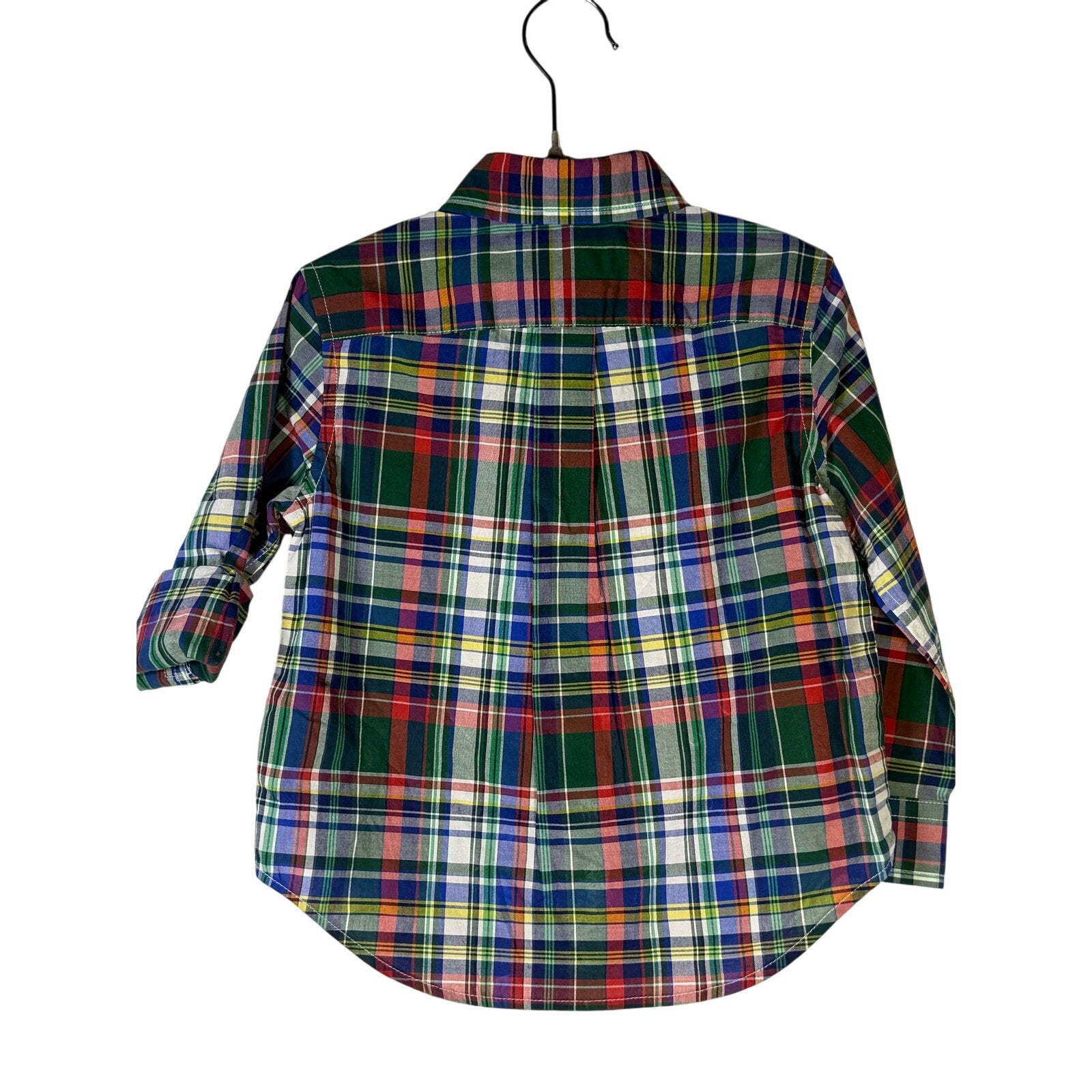 Ralph Lauren boys plaid shirt and khaki chino shorts outfit set for 2T, casual clothing with classic style and comfortable fit.