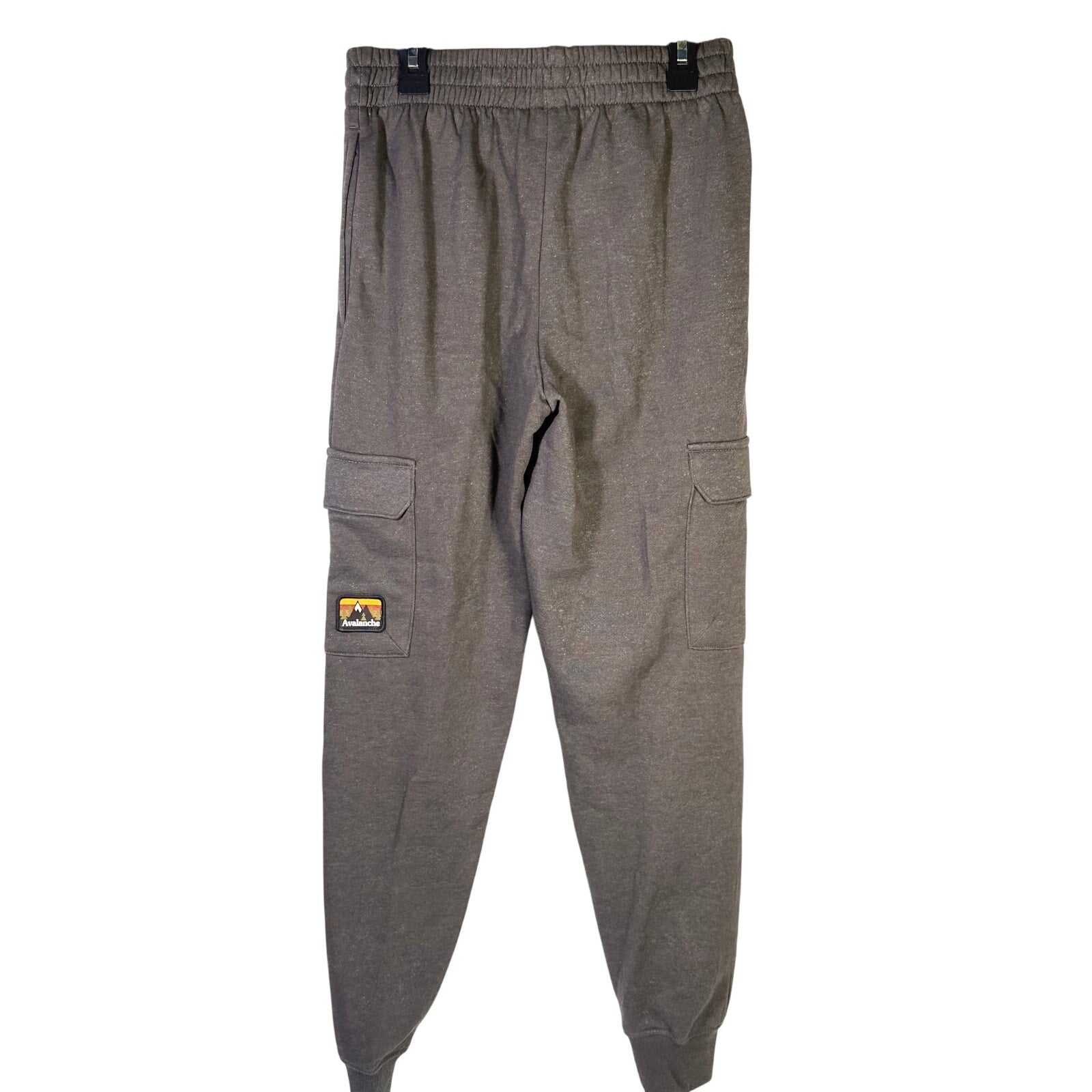 Gray Avalanche boys' cargo jogger sweatpants in size large 14/16, with elastic waistband and multiple cargo pockets.