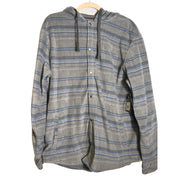 O'Neill Canyons hooded superfleece shirt jacket in gray blue stripe, men's XL, lightweight and cozy for casual wear.