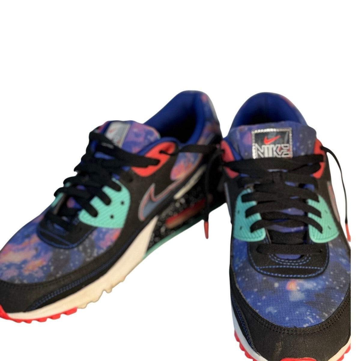 Nike Air Max 90 QS Galaxy space theme sneakers for men, US 11.5, featuring a cosmic design and classic athletic style.