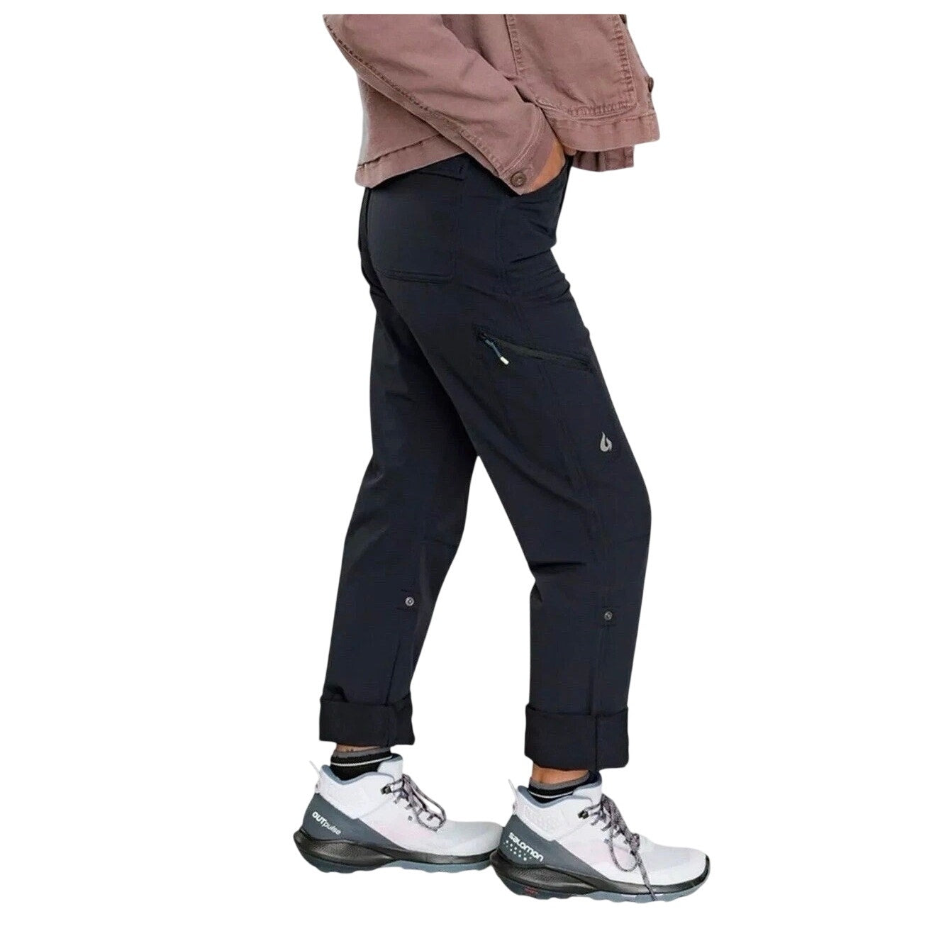 Black Gnara Go There women's outdoor hiking pants size 12, inseam 30.75 inches, flat front, with functional pockets.