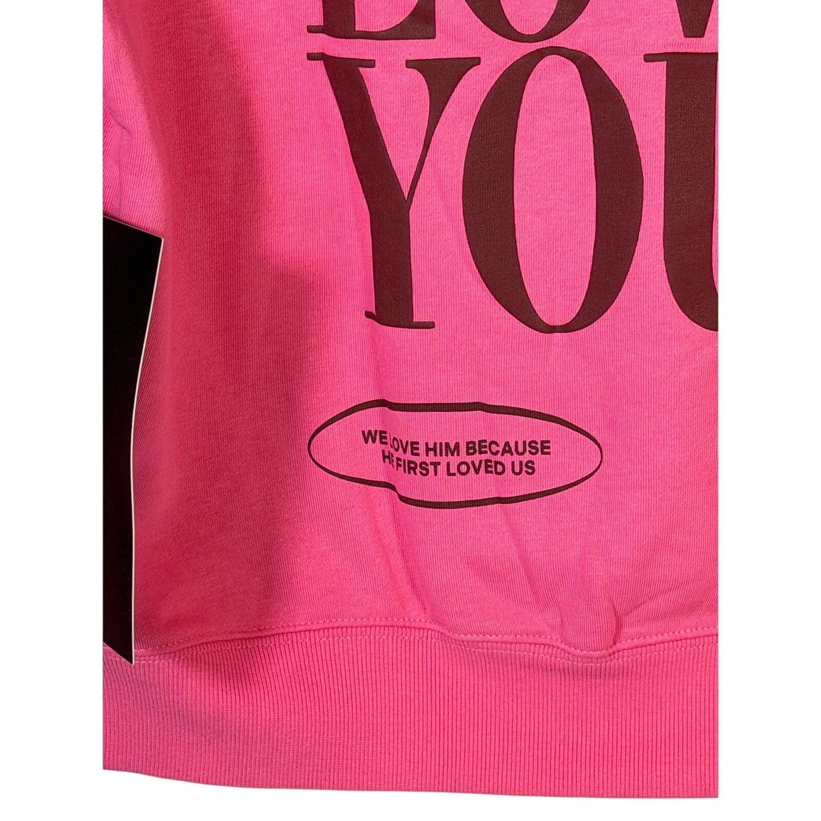 Revival Club pink Christian crewneck sweatshirt with "Jesus Loves You" print, size small, new with tags.