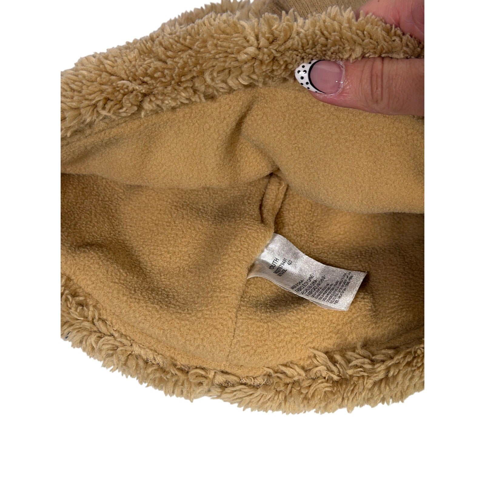 Nike tan sherpa neck warmer and touchscreen gloves 2-piece set, featuring a cozy hat with sherpa lining and gloves designed for winter warmth.