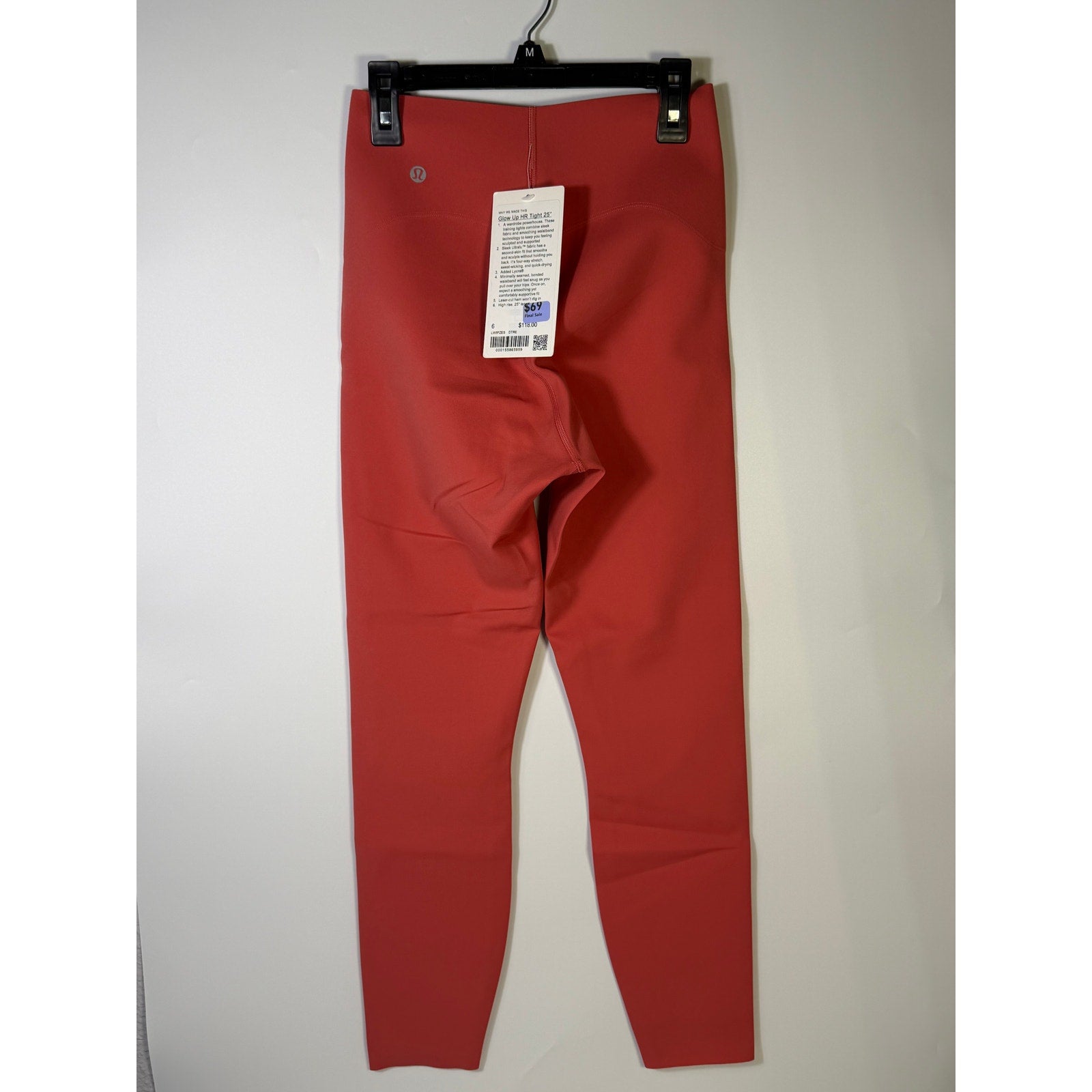 Lululemon Glow Up HR Tight 25-inch women's red leggings, stretchy athletic tights with a high-rise waistband.