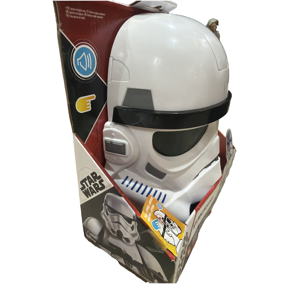 Hasbro Star Wars Stormtrooper electronic toy mask with sound effects, featuring detailed design for ages 5 and up.