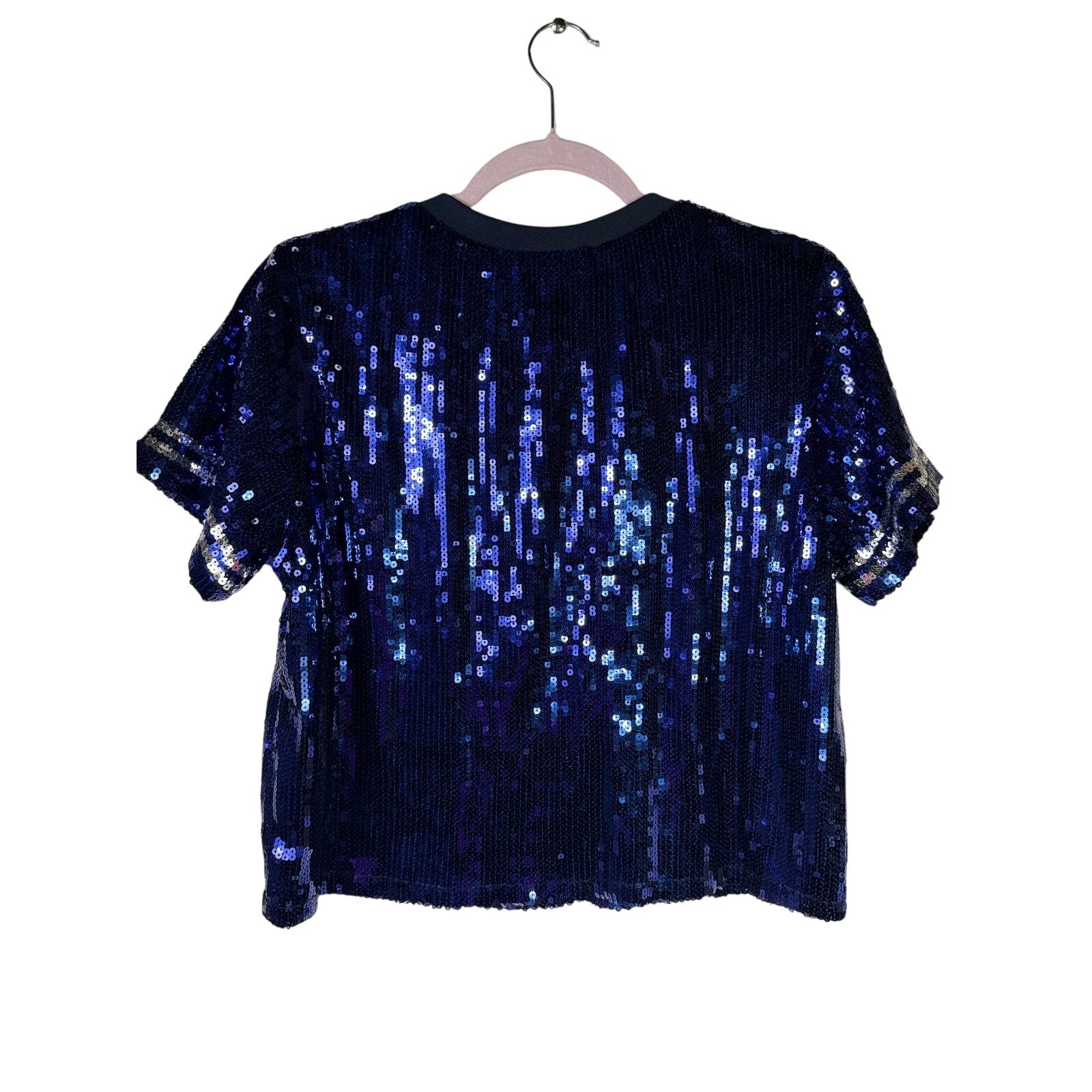 Women's navy blue Dallas Cowboys sequin star T-shirt by The Wild Collective, featuring a sparkling star design on the front.