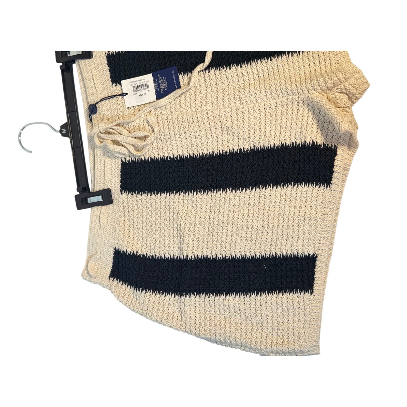 Cream and navy striped cotton linen knit shorts for men by Polo Ralph Lauren, size XL, with a comfortable fit and classic design.