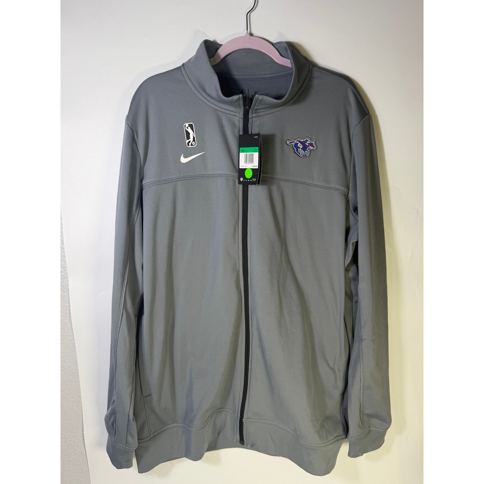 Nike G League team-issued full zip gray performance jacket, size XL Tall, new with tags, athletic jacket for sports or casual wear.