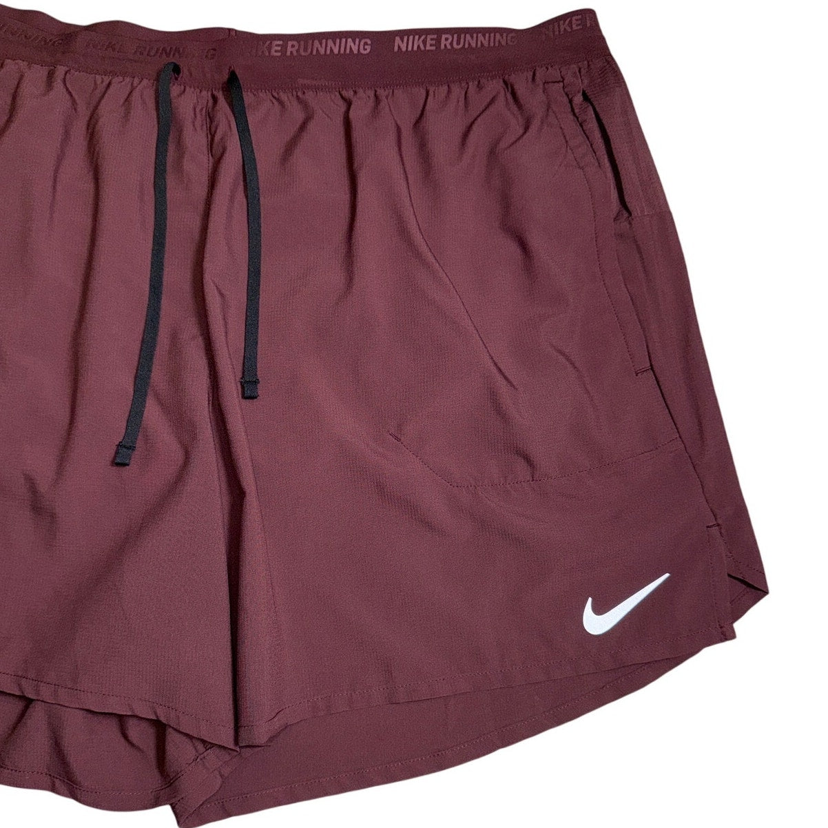 Men's Nike Stride Dri-FIT 5-inch running shorts in burgundy crush, size XXL, with moisture-wicking fabric and athletic fit.