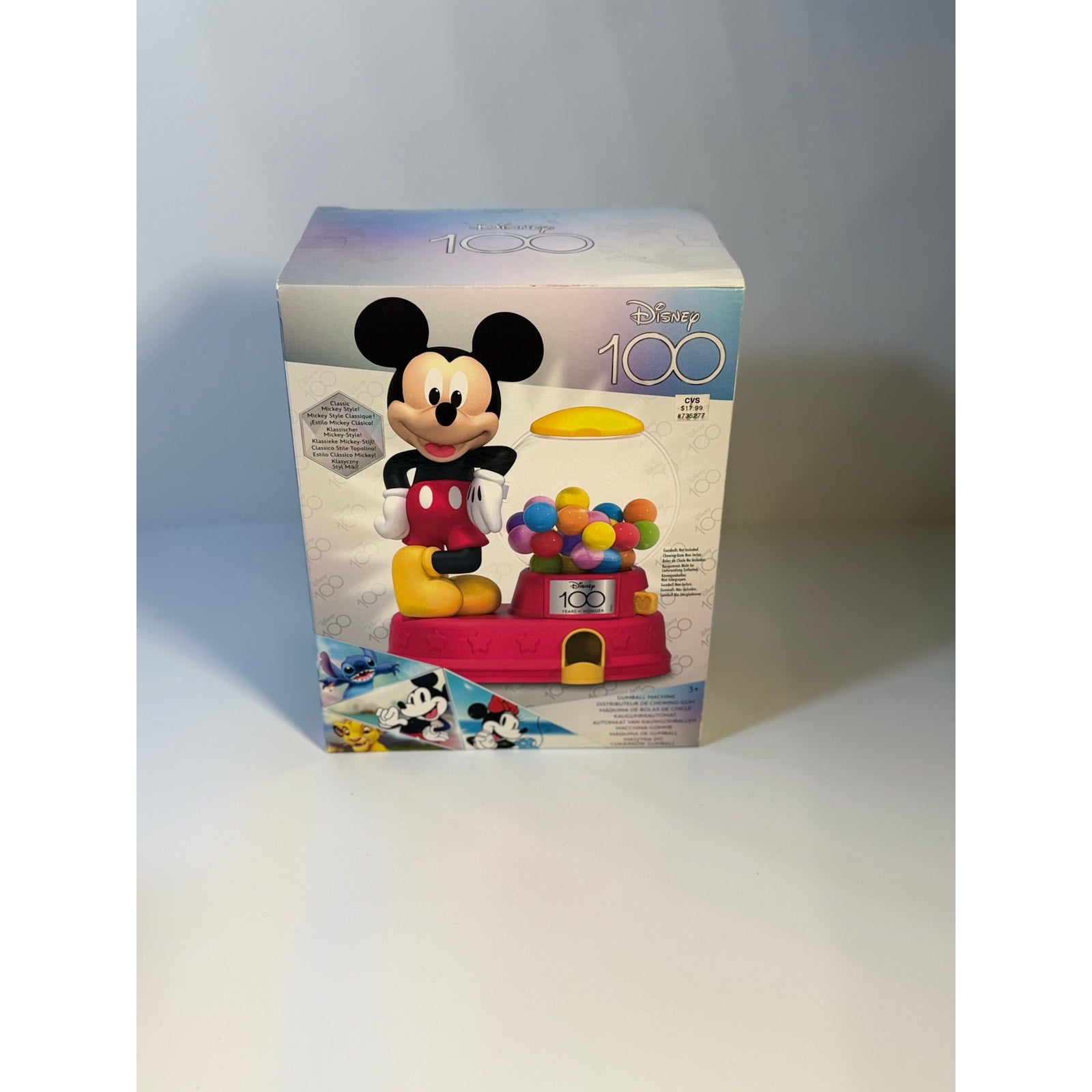 Disney 100 Mickey Mouse Bubble Gum Machine toy candy dispenser figure, featuring Mickey Mouse in a playful design.