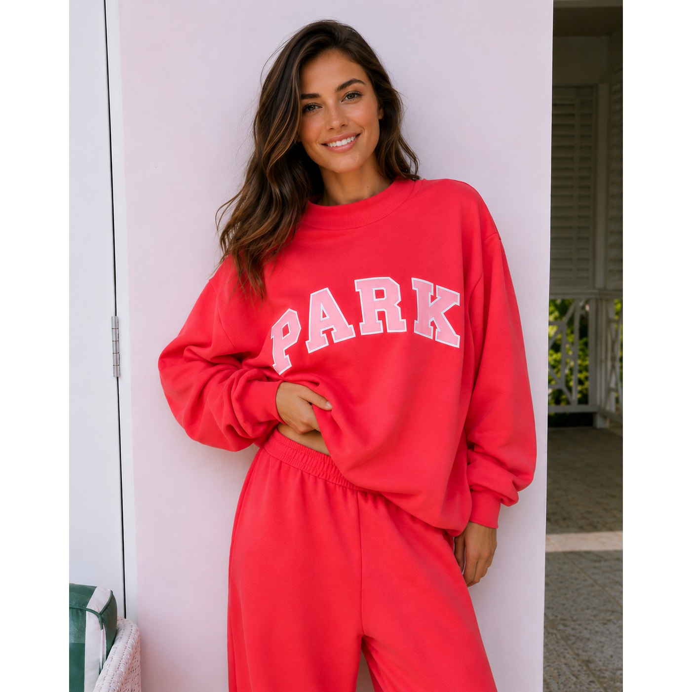 Pink PARKE Heritage Varsity Mockneck Sweatshirt for women, soft pullover with varsity-style details, size XXL.