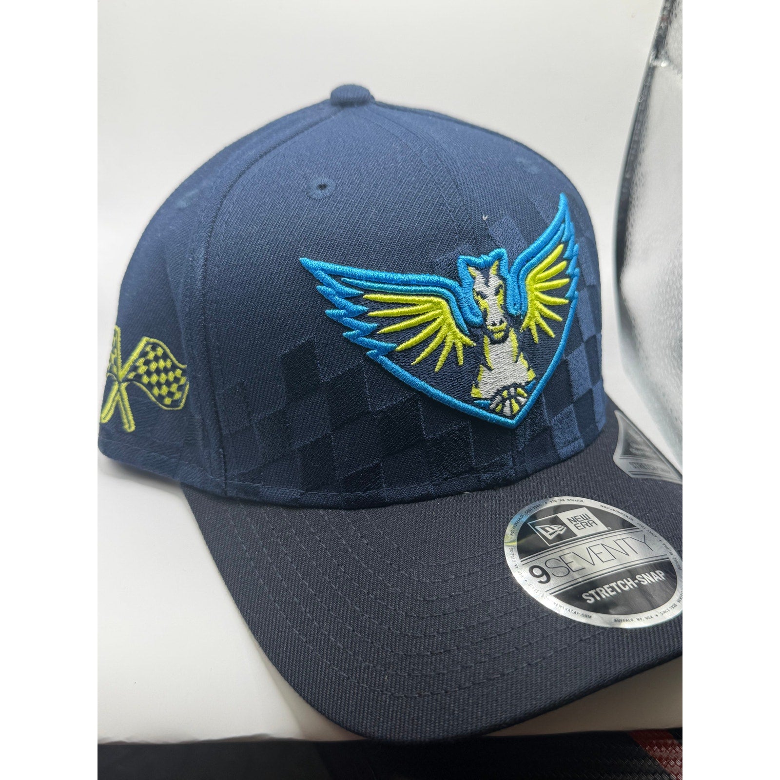 New Era Dallas Wings WNBA navy 9SEVENTY stretch-snap hat, front view with adjustable snapback, new with tags