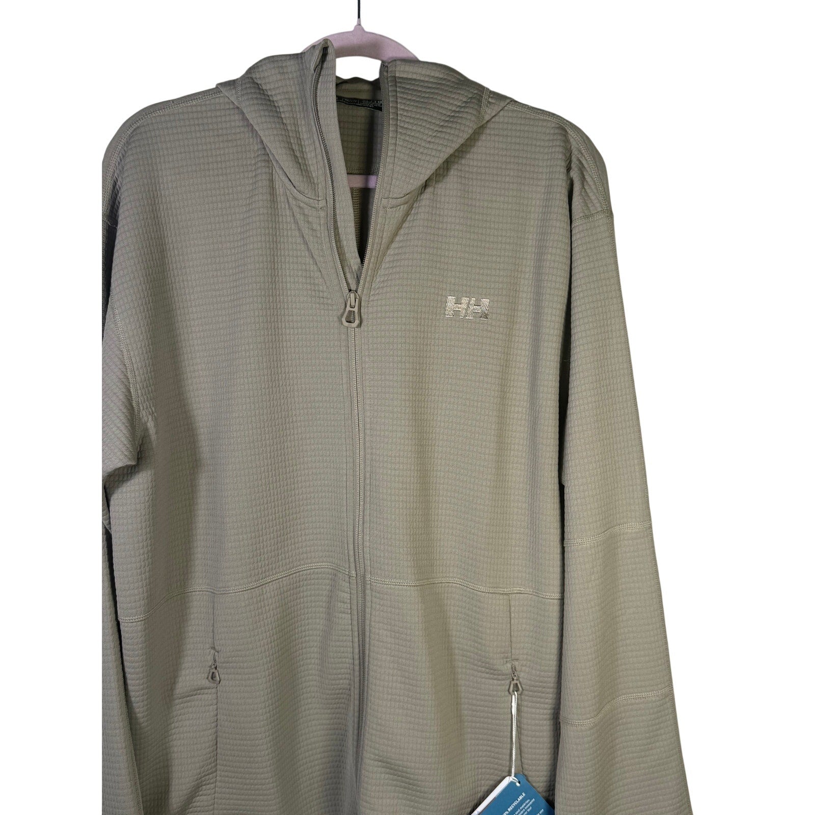 Helly Hansen Men’s Evolved Air Hooded Midlayer Jacket in Terrazzo color, size XL, front view showing hood and zip details.