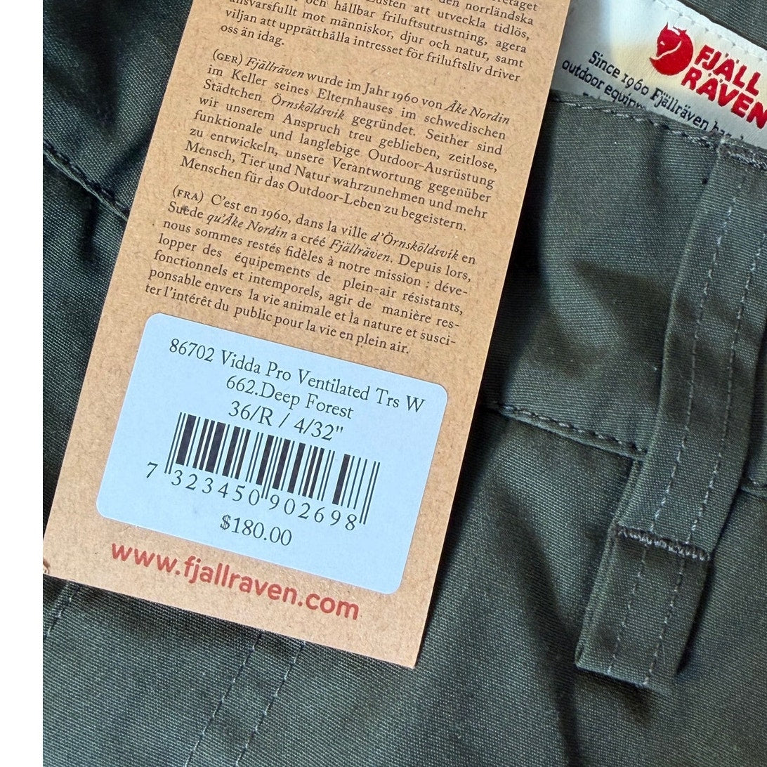 Fjällräven Vidda Pro Ventilated Trousers – Deep Forest – Women's Size 4