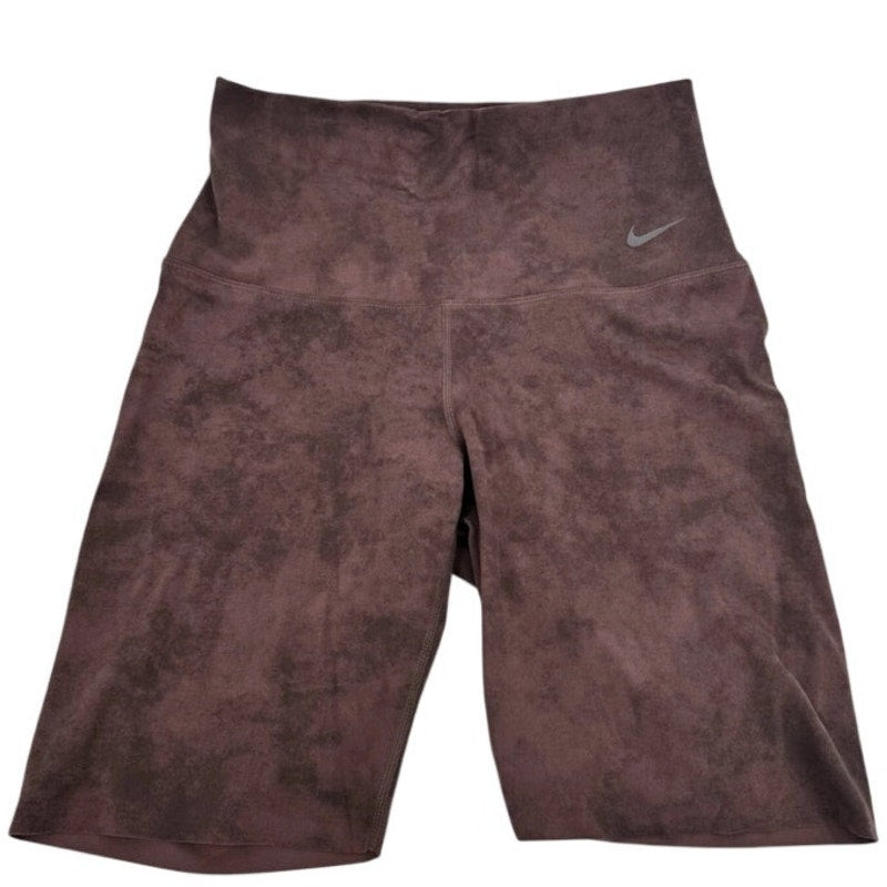 Nike Zenvy tie-dye biker shorts in smokey mauve, women's XS, featuring a snug fit and vibrant tie-dye pattern.