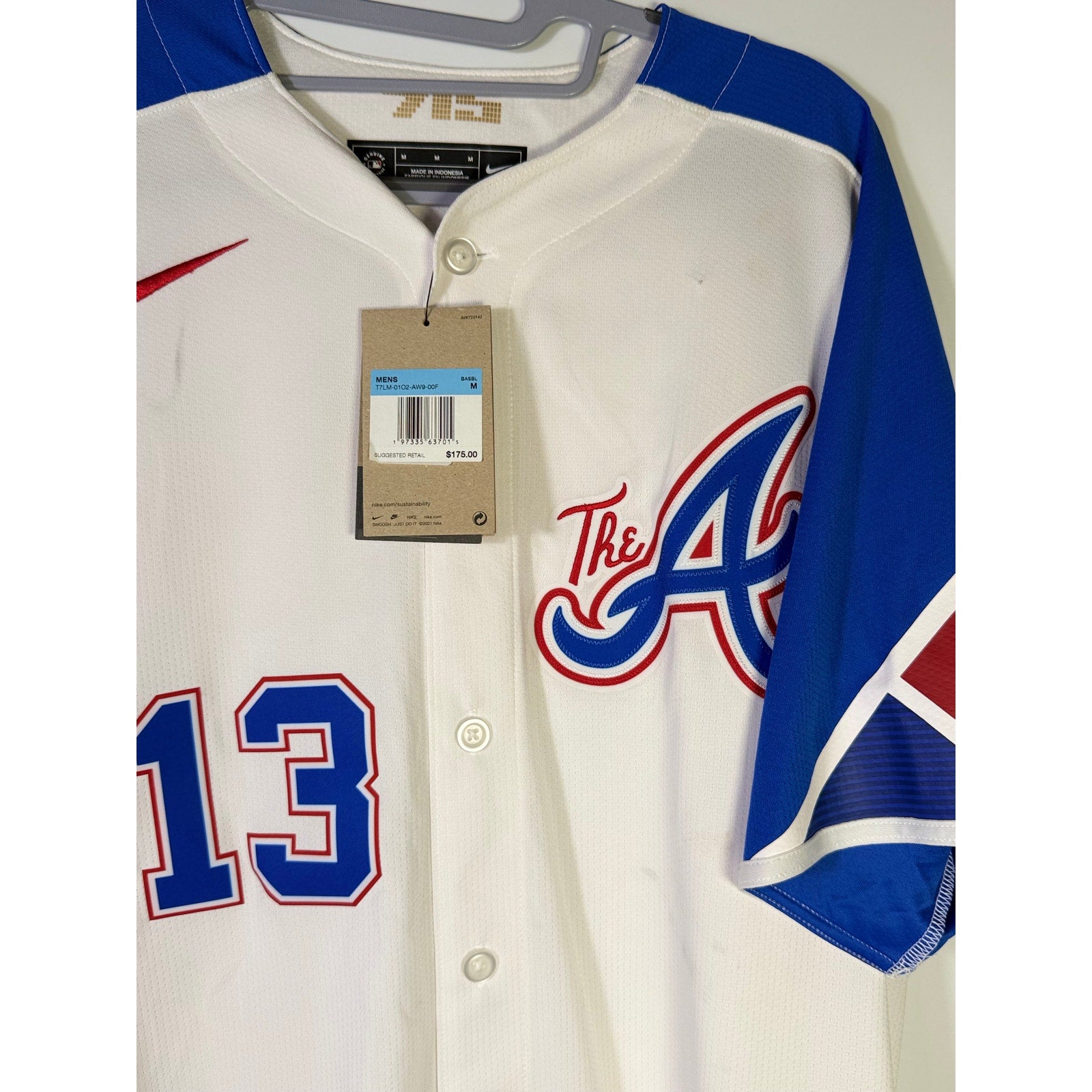 Nike Atlanta Braves Ronald Acuña Jr. #13 MLB jersey for men, medium size, showing team logo and player number.