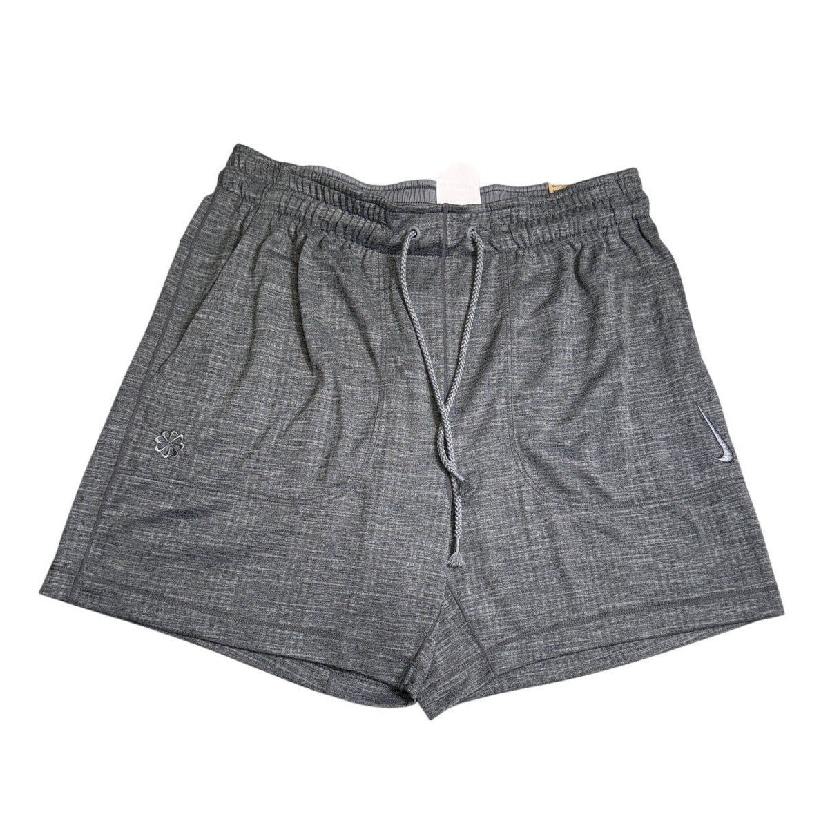 Nike men's gray Dri-FIT yoga shorts with drawstring, lightweight and comfortable for active wear.