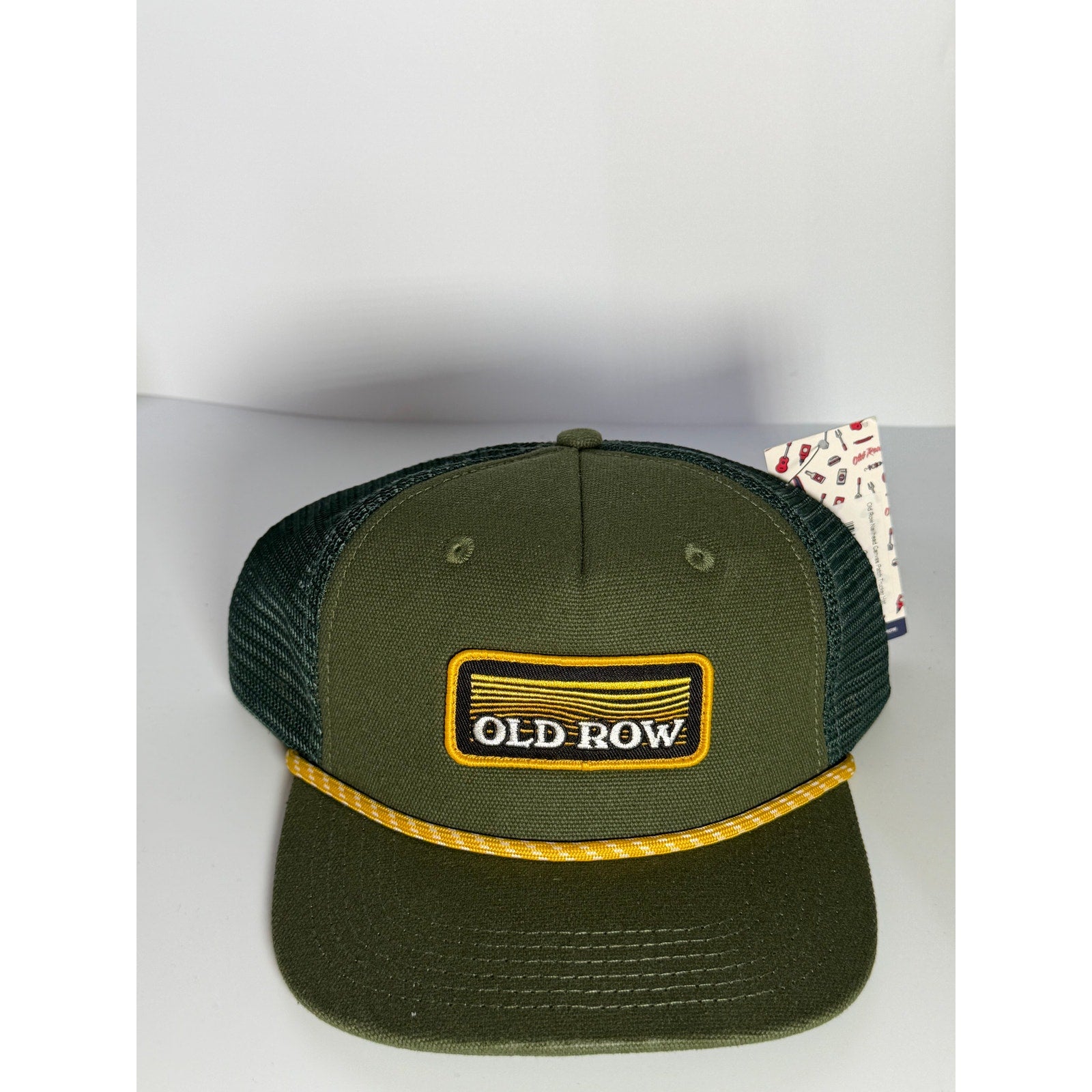 Old Row olive green rope trucker snapback hat, adjustable cap with embroidered details, new with tags.