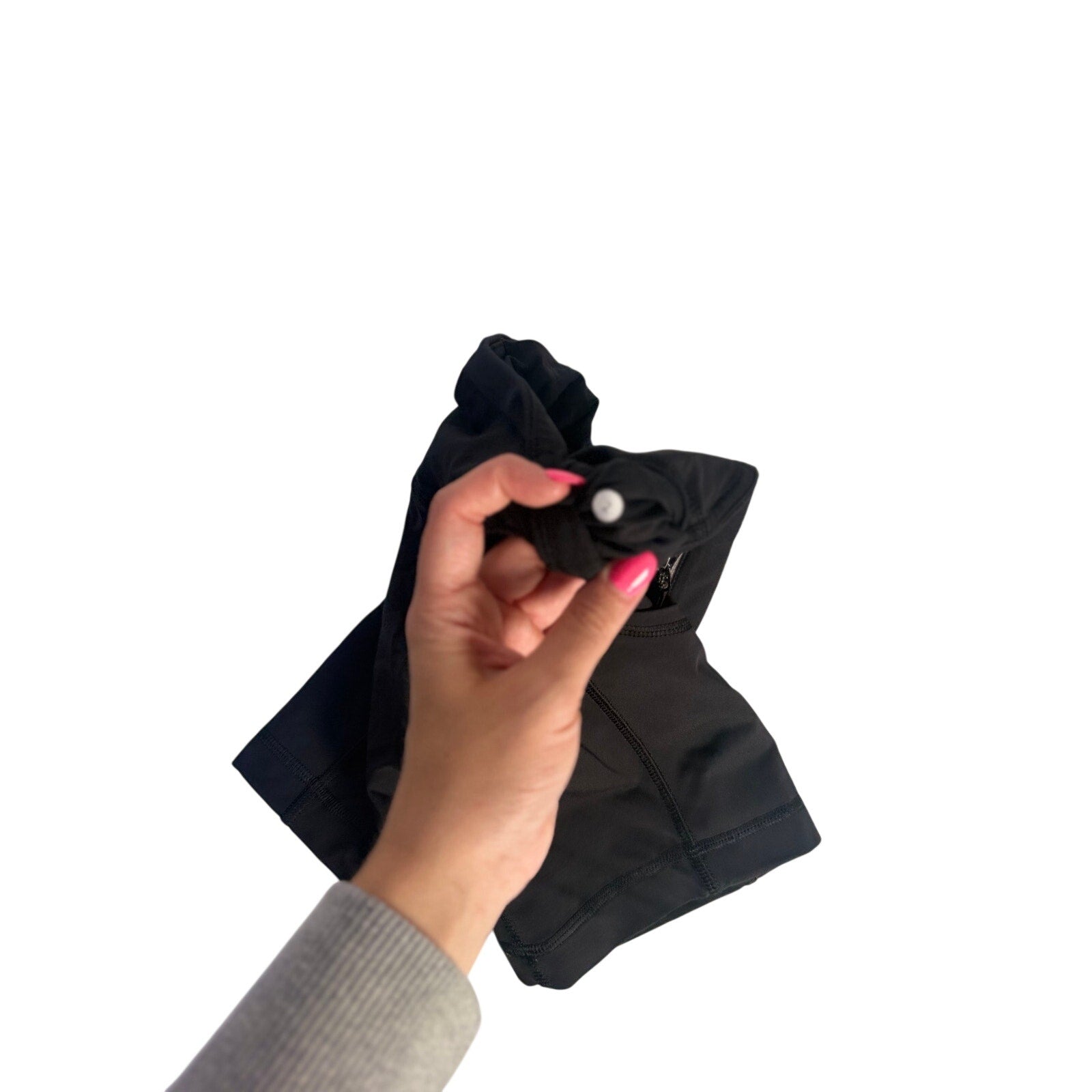 Lululemon women's black high-rise biker shorts with pockets, size 2, designed for active wear and comfortable fit.