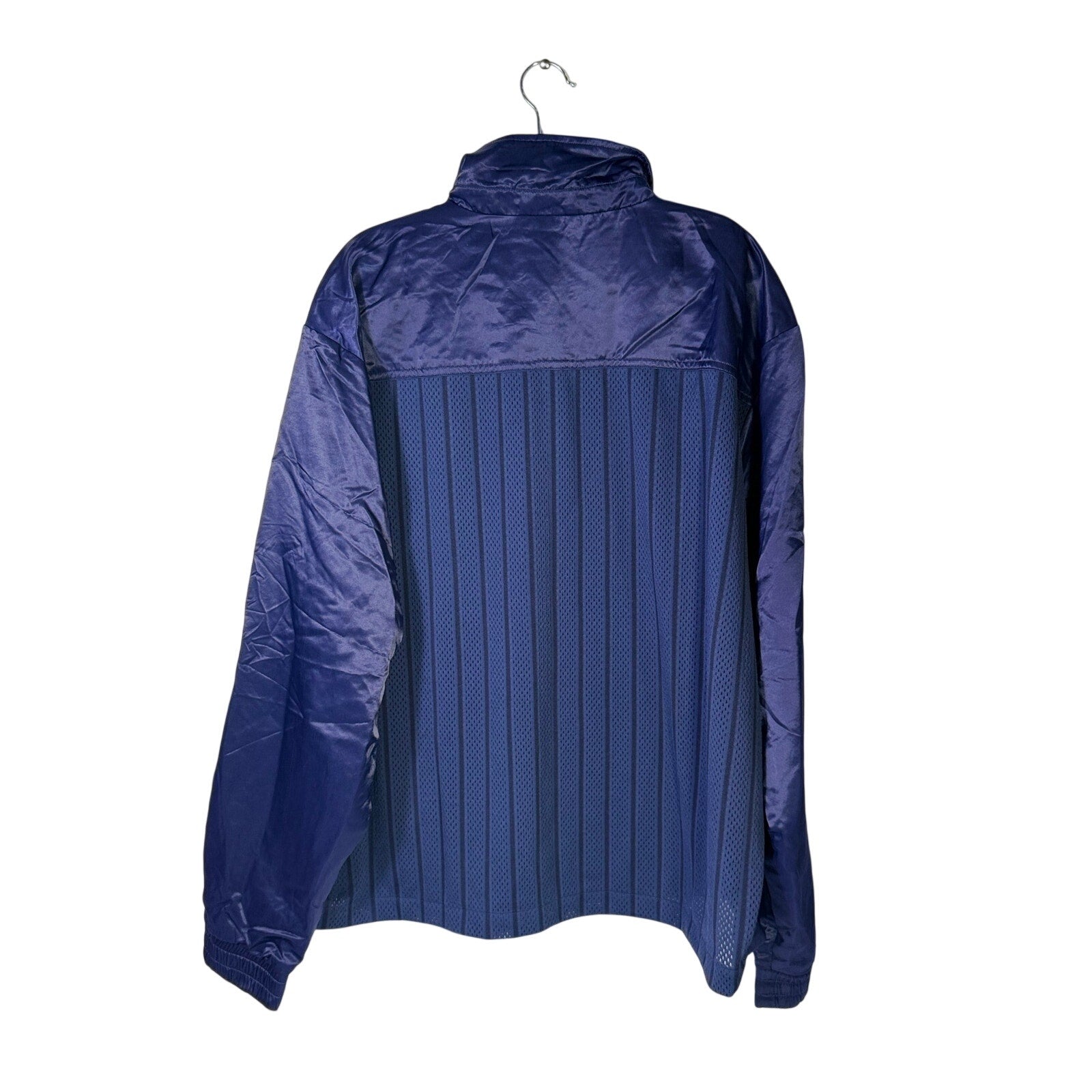Nike men's navy blue full zip running jacket in size XL, lightweight, shown laid flat with front view.