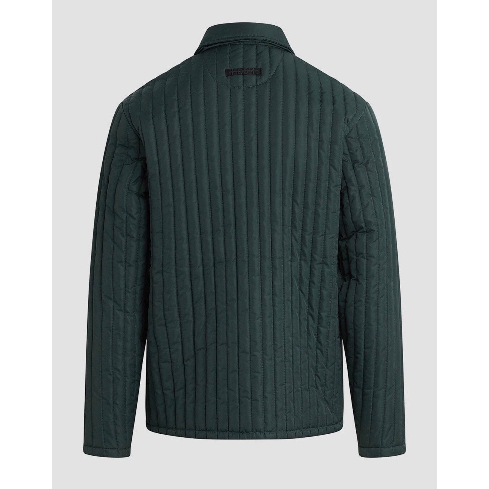 Hudson men's green quilted snap-front coat, size medium, featuring a stylish quilted design and front snap closure.
