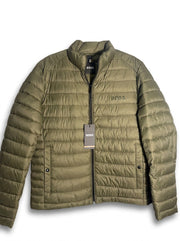 Men's BOSS Hugo Boss Calanos lightweight puffer jacket in open green, size 40R, featuring a sleek, insulated design.