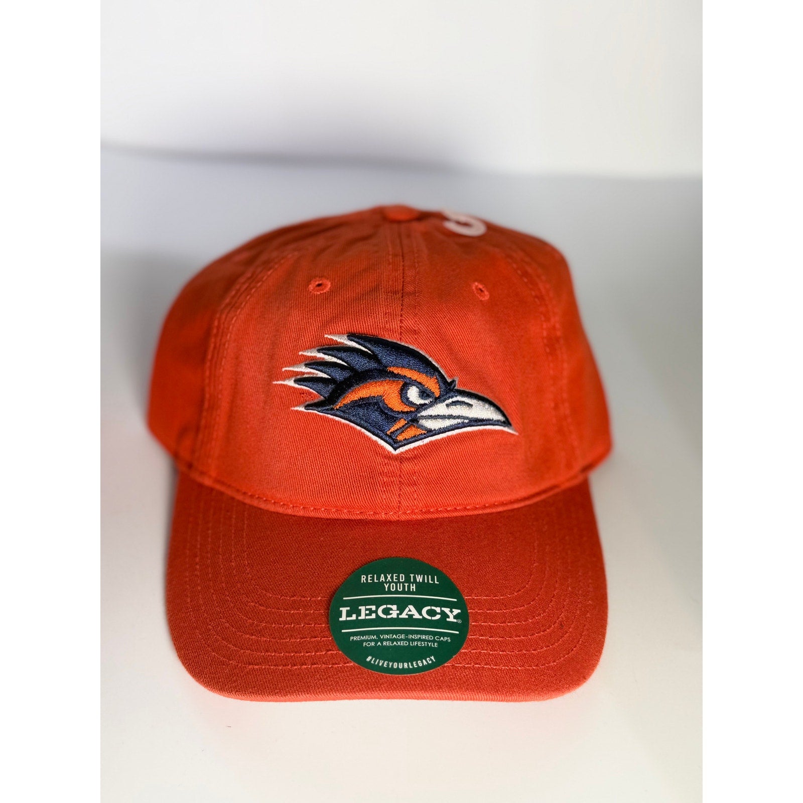 Legacy UTSA Roadrunners youth adjustable relaxed twill hat in orange, NCAA cap with embroidered team logo