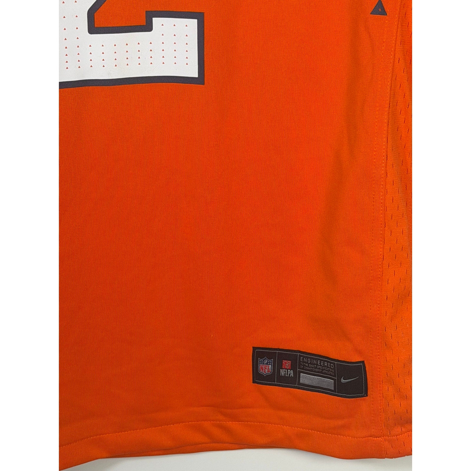 Nike youth Denver Broncos Patrick Surtain II #2 orange game jersey, size L, with team and player details visible.