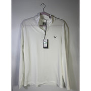 White Callaway women's Opti-Dri quarter zip golf sweatshirt, size large, lightweight and breathable for athletic wear.