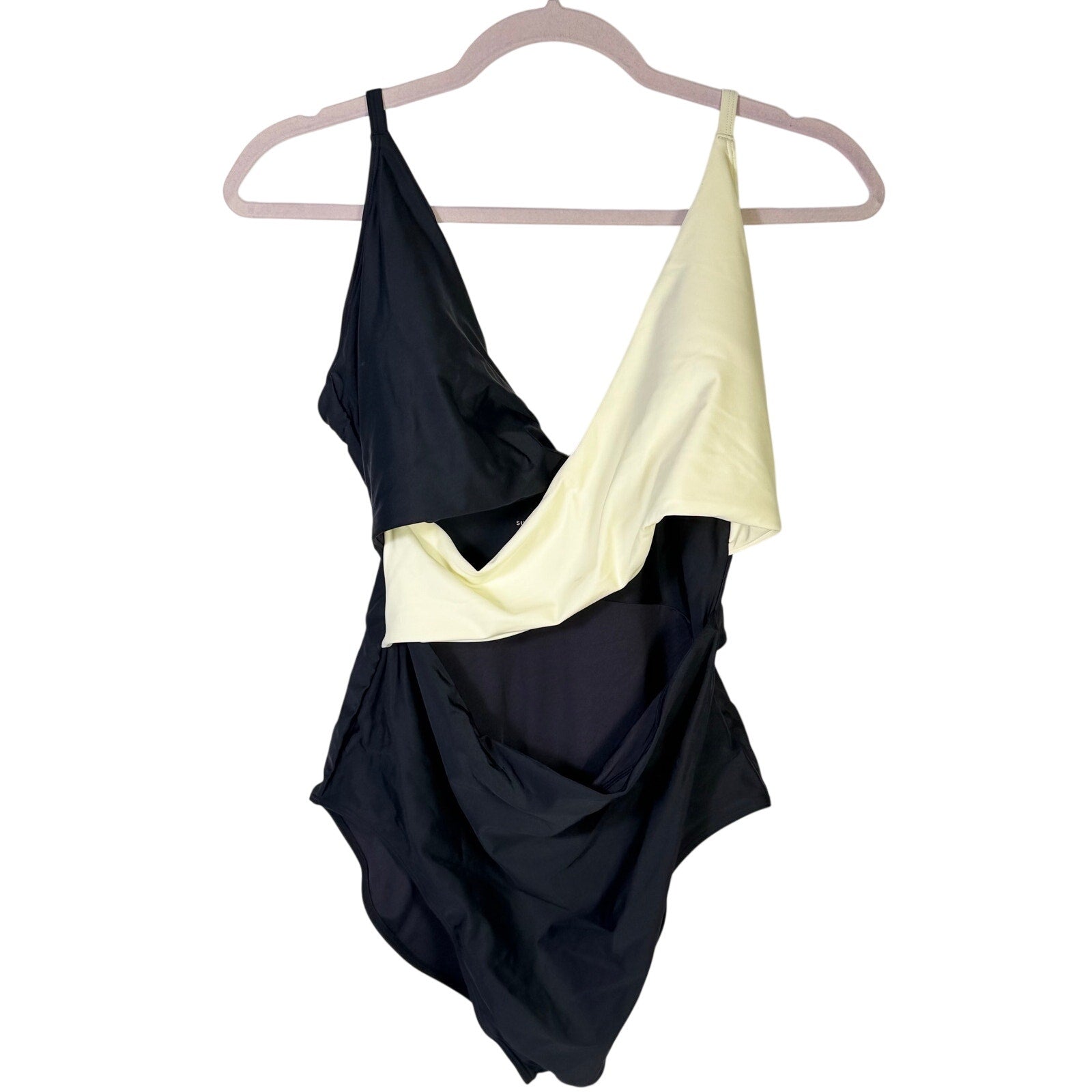 Summersalt black cream colorblock one-piece swimsuit for women, size 12, featuring a sleek design and contrasting color panels.
