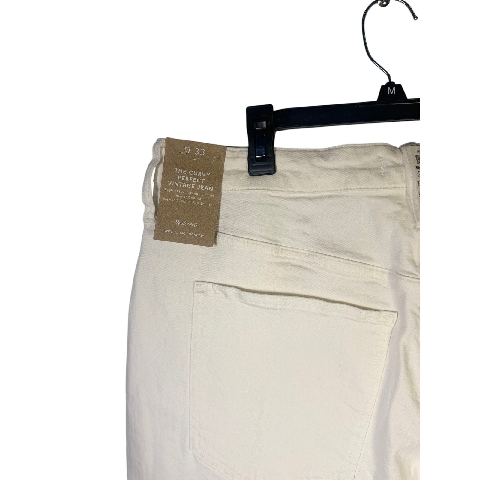 Madewell Curvy Perfect Vintage Jeans for women, high-rise tapered fit in white, showing front view and classic denim texture.