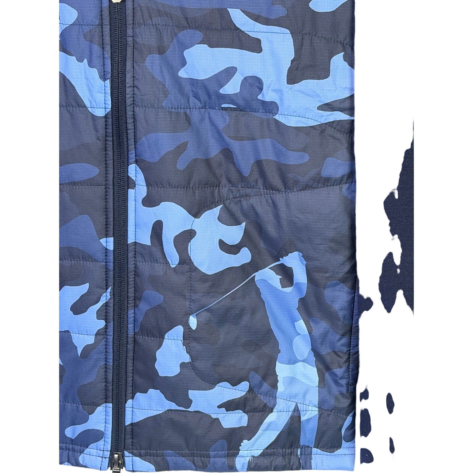Polo Ralph Lauren RLX men's navy blue hybrid camo jacket, full zip, size L, lightweight outdoor jacket, brand logo visible.