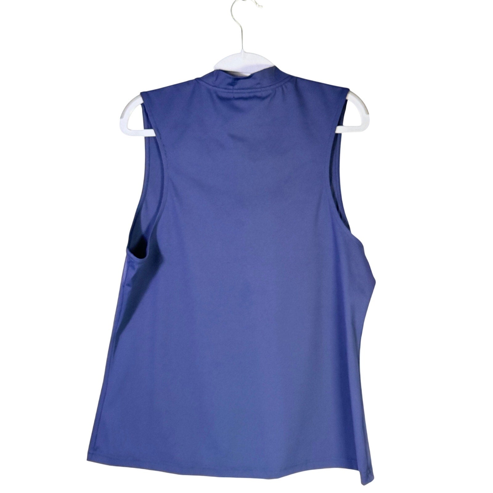 Bad Birdie women’s blue sleeveless quarter-zip golf polo tank top, medium size, with a fitted style and sporty design.