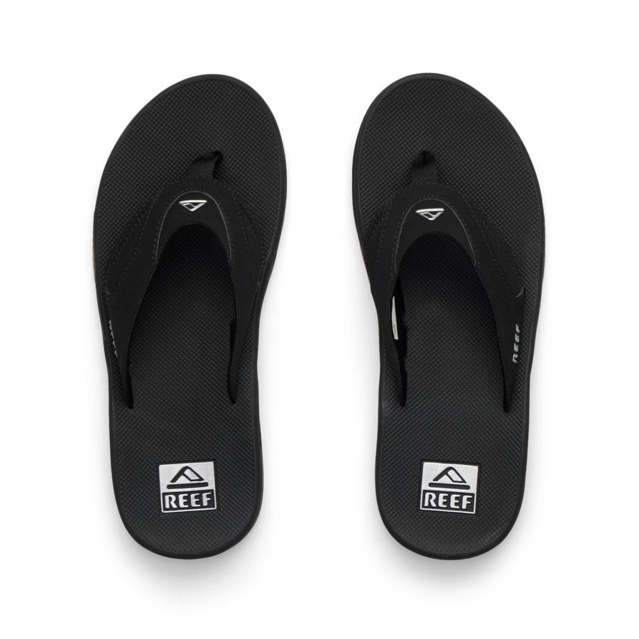 Reef Fanning men's flip-flop sandals in size 8 with black straps and comfortable footbed, ideal for casual summer wear.