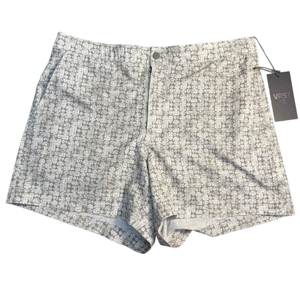VRST Men’s Large 5” Resort Short White Silver Geo 4-Way Stretch UPF 50+