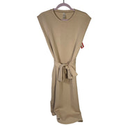 Spanx AirEssentials sleeveless tie-waist tank dress in Tahini, size large, displayed flat with fabric details visible.