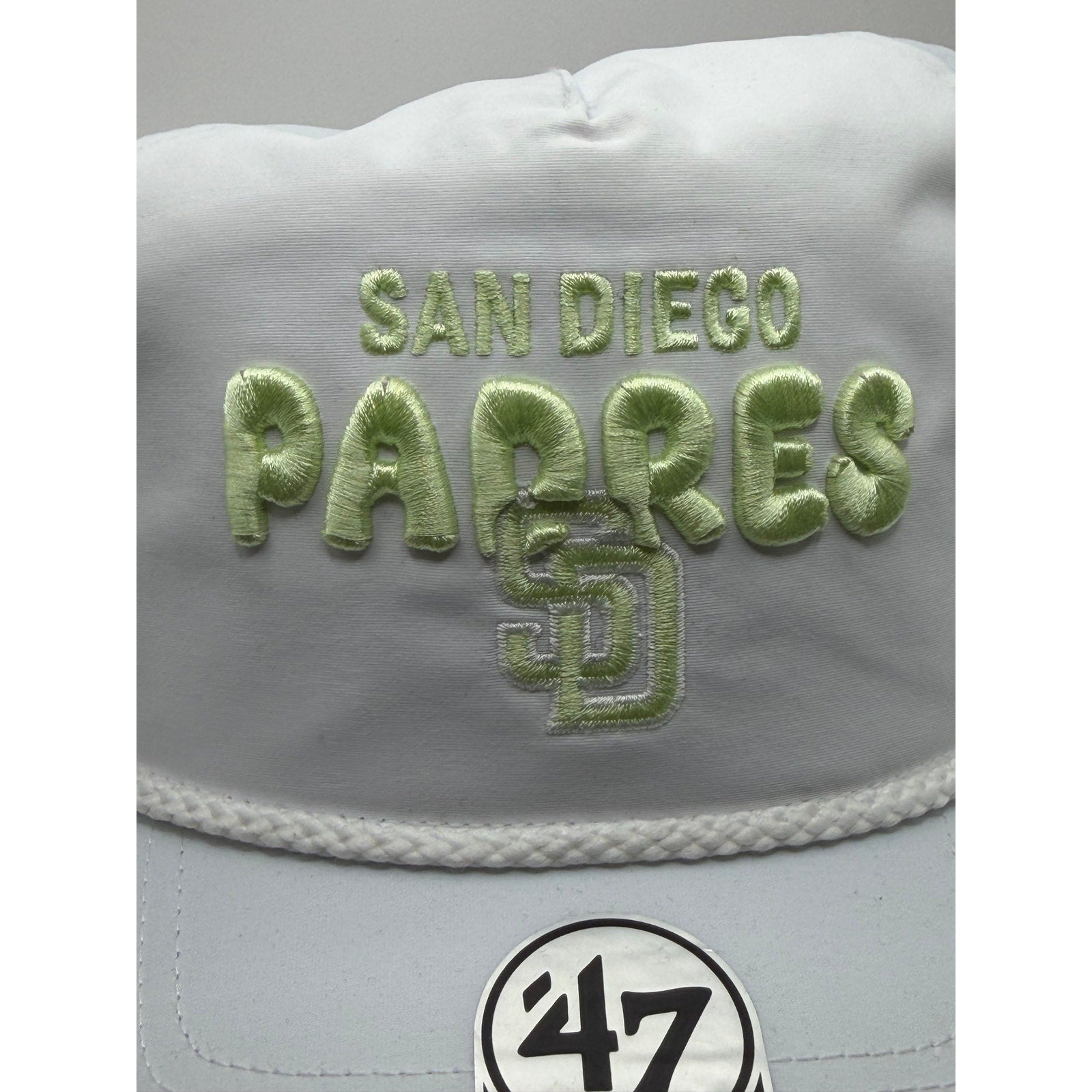 Gray and green San Diego Padres MLB ’47 Hitch adjustable snapback hat with team logo, new with tags.