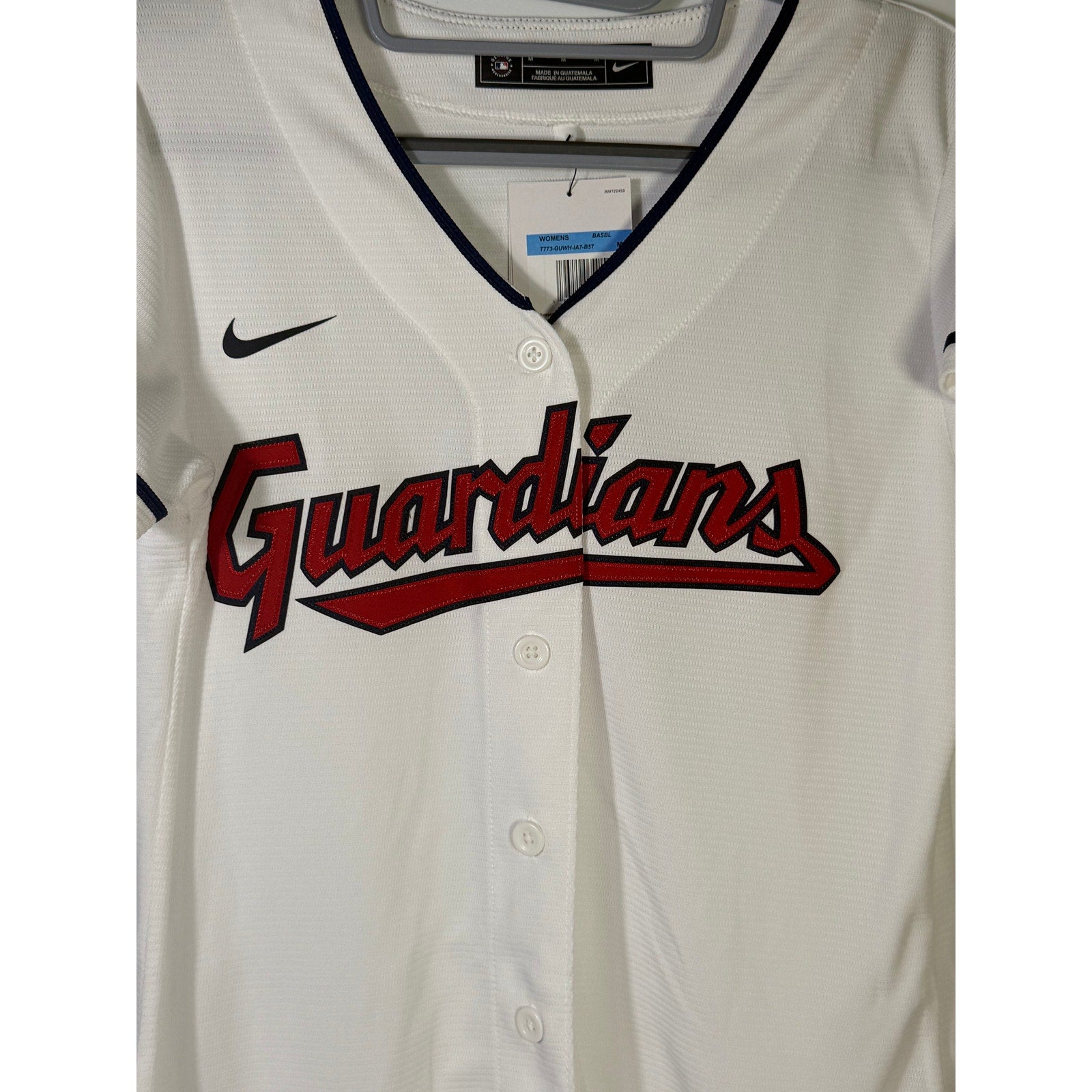 Nike Cleveland Guardians Shane Bieber #57 women's white jersey, front view showing team logo and player number.