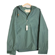 Men's Alpine Design 1962 Anorak pullover jacket in forest shadow green, hooded, size L, displayed on a hanger.