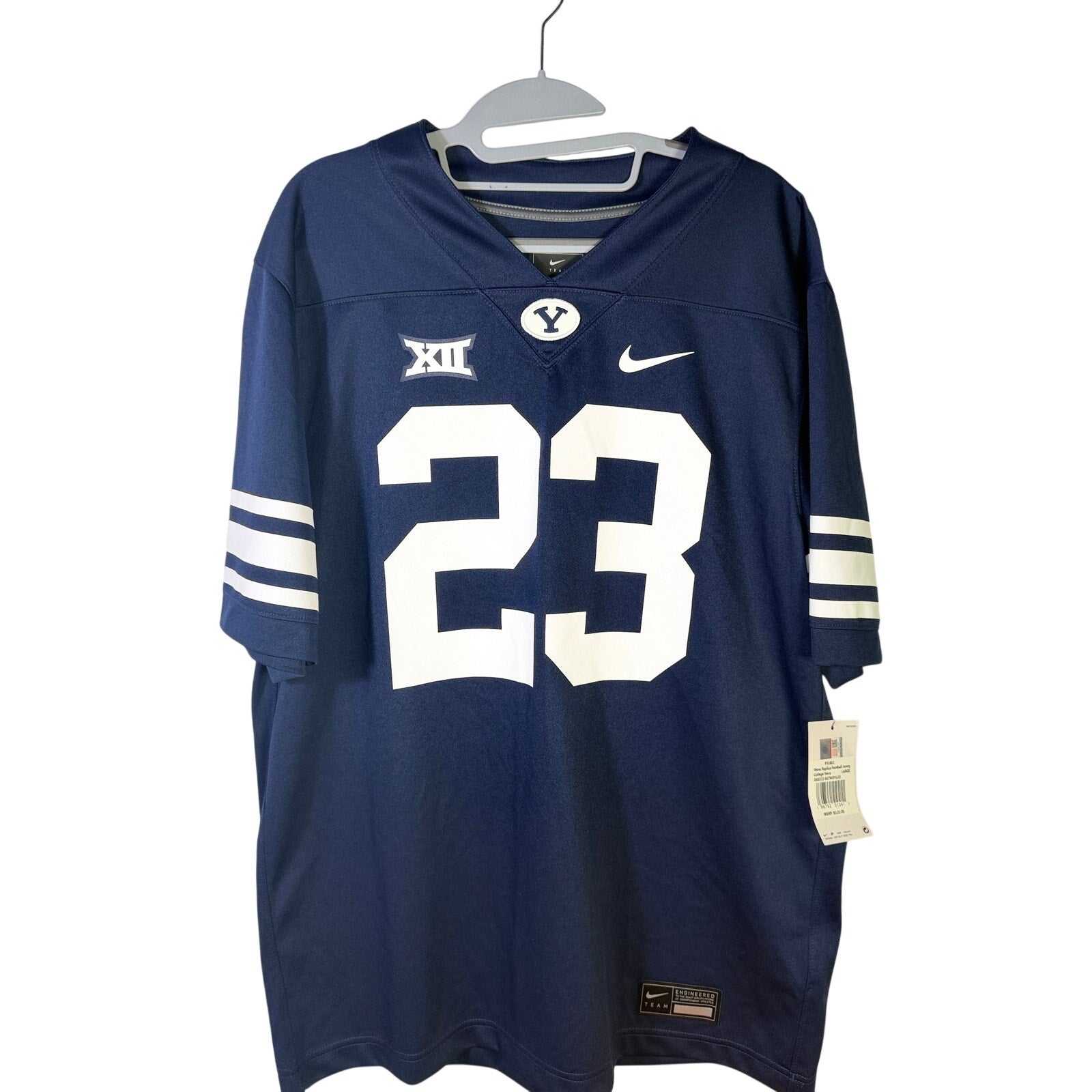 Nike BYU Cougars #23 men's navy replica football jersey, large size, featuring team logo and player number.
