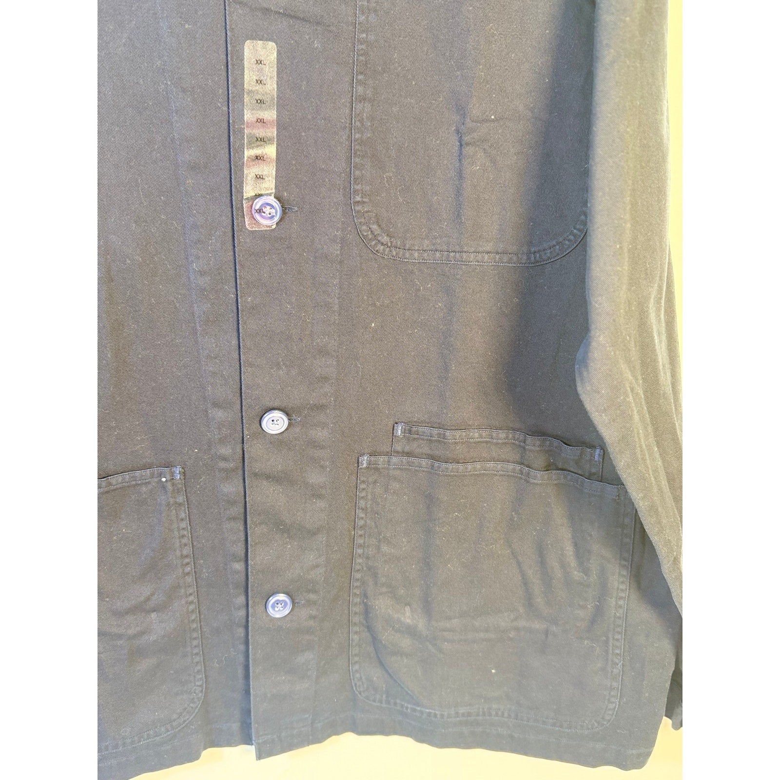 Navy Polo Ralph Lauren men's classic fit chore jacket with button front, shown in size XXL, featuring a rugged style and multiple pockets.